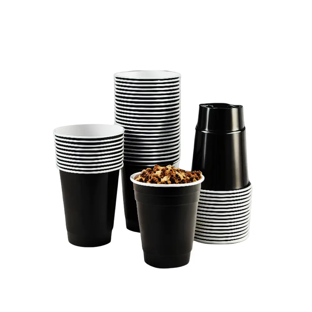 Tasse en plastique noir et américain, avec Logo personnalisé 16oz, gobelets de fête, pour boisson, de vin, rondes