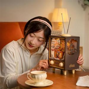Robotime Rolife3Dパズル組み立ておもちゃAMT01サンセットカーニーオルゴールDIYミニチュア木製ドールハウス