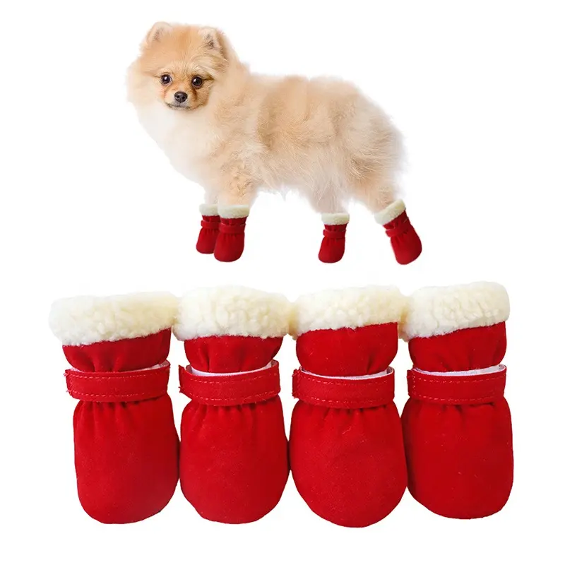 Personalizado antideslizante suela Navidad nieve perro zapatos ajustable cachorro invierno cálido botas suaves protectores de pata de Mascota para pequeño mediano