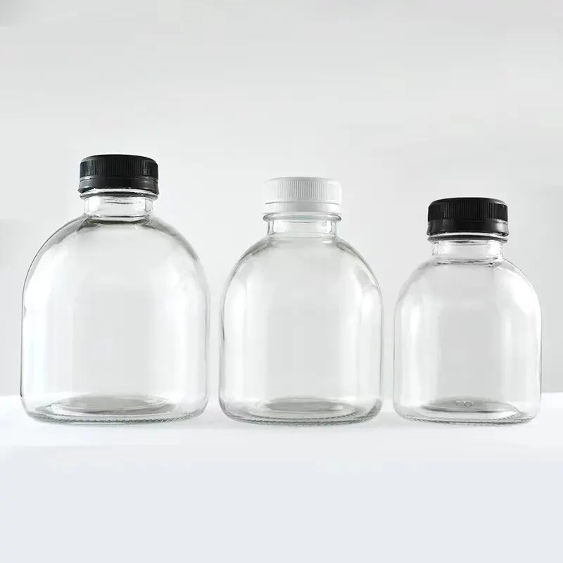 Botol kaca minum jus susu buah kosong 500ML 1000ML persegi grosir dengan topi tahan rusak putih
