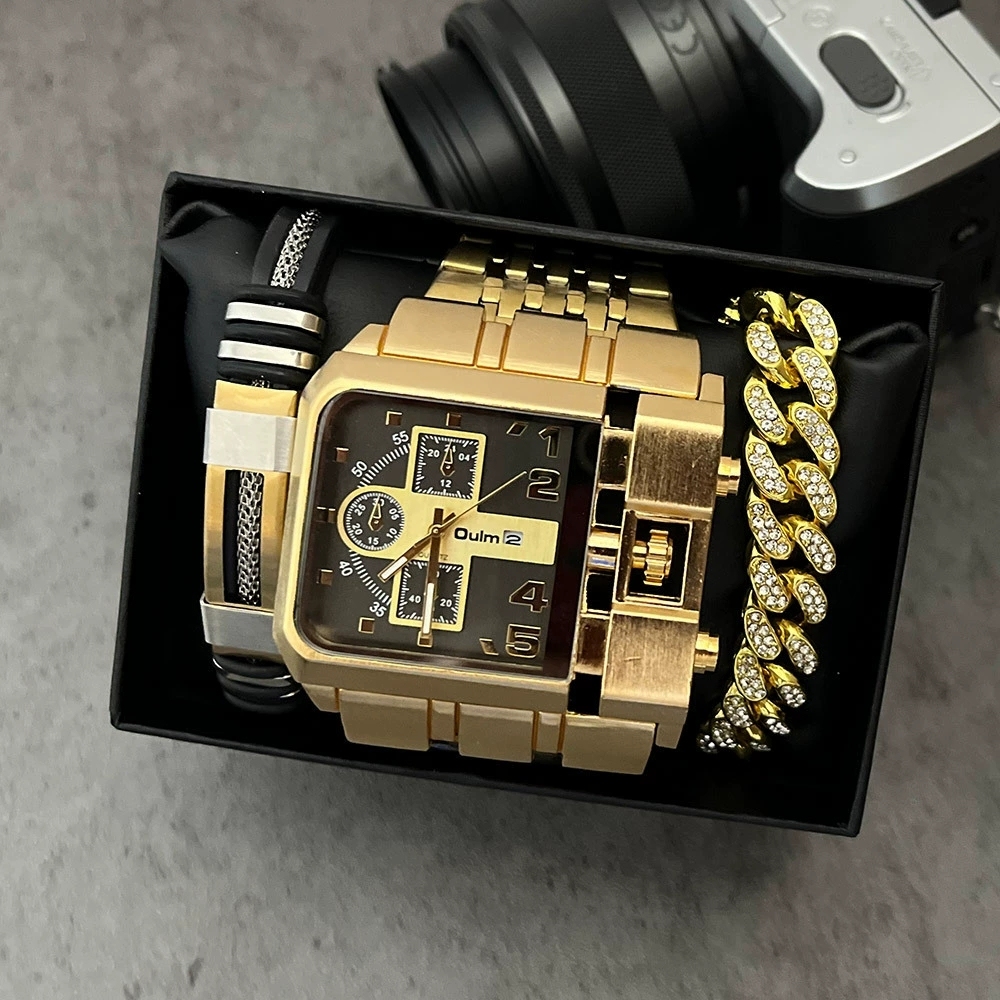 10 Oulm 3364 Black Gold Watch with Bracelet and Box