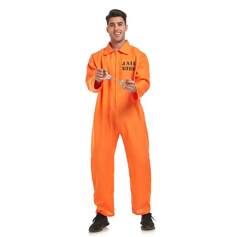 Halloween per gli uomini adulti arancione detenuto Cosplay Costume da festa tuta uniforme Set pompiere tuta