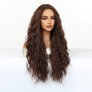 Synthetic Future Fiber Long Deep Brown African Curl Super Wave Heat Resistant Elastic Cap Natural Loose Wave Wig - Product Image 2