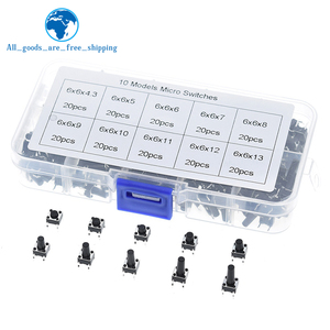 TZT 10 modelleri 100/200 adet 6*6 Tact dokunsal basmalı düğme anahtarı kiti, yükseklik: 4.3MM ~ 13MM DIP 4P mikro anahtarı 6x6 anahtar anahtarı - Product Image 2