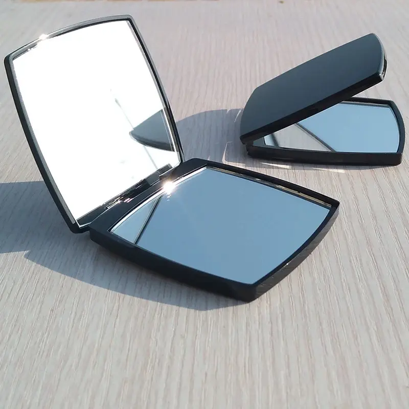 Mini miroir compact de poche carré pliable noir miroir de maquillage cosmétique de logo personnalisé double face