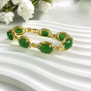 ファッションジュエリー天然石18Kゴールドメッキグリーンジェイド幾何学的ジルコンアイステンレススチールチェーンリンクブレスレット女性用 - Product Image 6