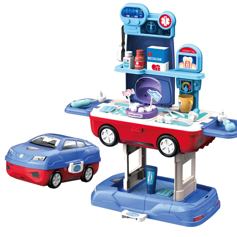 Divertente 37 pezzi di auto sportiva finta di giocare con il kit di giocattoli per dentista medico per bambini