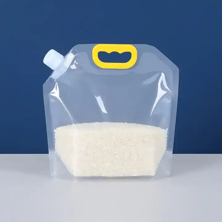 Vente chaude sac de rangement de céréales domestique étanche sac à bec en plastique pour céréales avec poignée