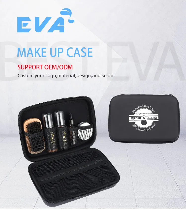 Tas makeup kecil riasan wajah hitam profesional artis kulit set kuas ritsleting perjalanan EVA kosmetik mini cetak kustom