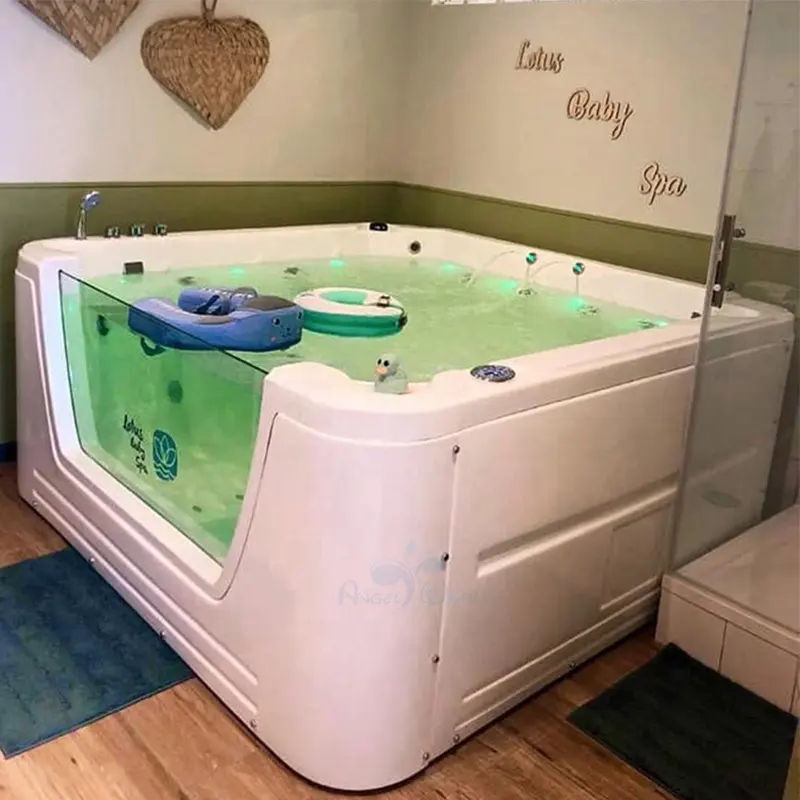 China Fabrik zweiseitige Acryl-Badewanne mit LED-Licht-Thermostat inklusive Abtropffluss wasserhahn Säugling Wirbel Spa für Babys