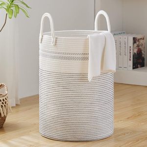 Büyük kapasiteli 75L dokuma halat çamaşır hanper pamuk halat depolama sepeti ile ev dekor için kolu - Product Image 4