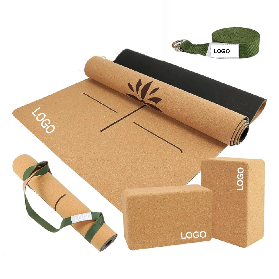 folding natural rubber Yoga mat Set block eco friendly anti slip Cork tpe pu rubber Yoga mats