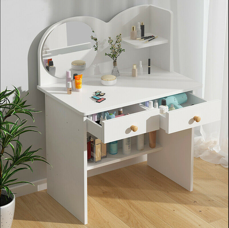 Corner Dressing Table Desk 2 Drawers Mirrored Cabinet Makeup Table Cosmetic Cabinet Bedroom Furniture Dressing Cabinet