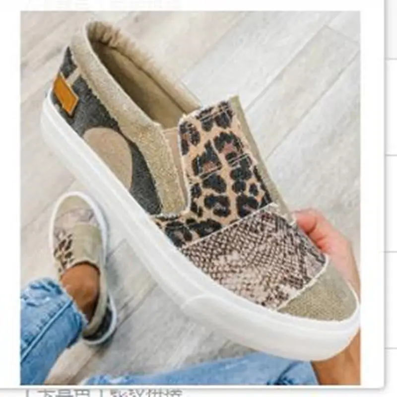 Zapatillas de deporte con estampado de leopardo para mujer, zapatos planos con plataforma tejida, suaves, para caminar, primavera y verano, gran oferta