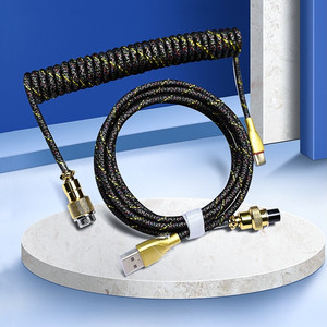 Özel sarmal USB C kablosu çift kollu ayrılabilir Metal Aviator USB C USB A mekanik oyun klavye kablosu - Product Image 3