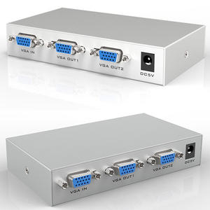 Divisor VGA de 2 puertos, divisor de vídeo accionado con adaptador de CA de 1 a 2 VGA, duplicador compatible con resolución de 1920x1440, ancho de banda de 150 MHz