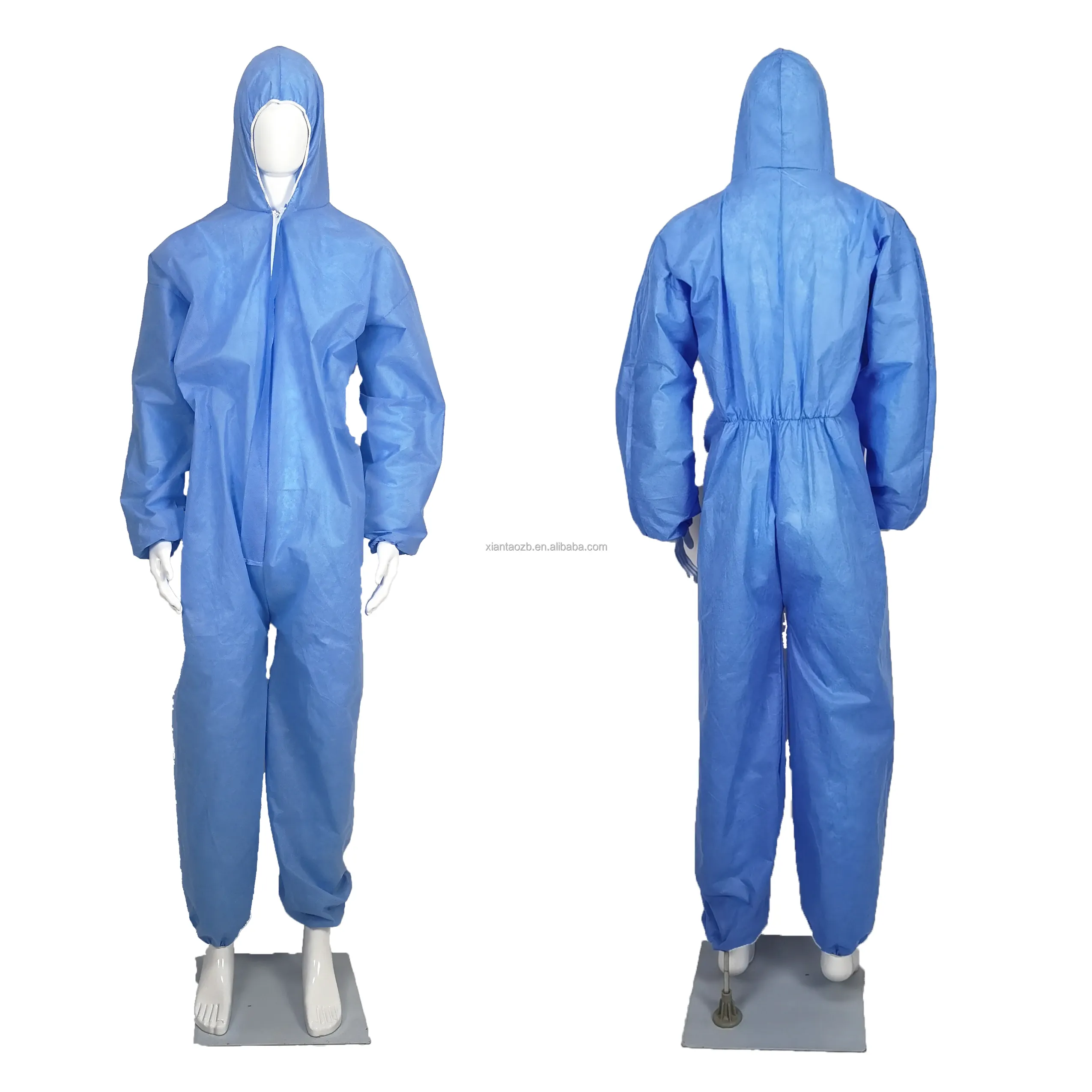 Tuta di abbigliamento di sicurezza non tessuta monouso blu 40g diretta in fabbrica tipo economico 5/6 tuta SMS abbigliamento protettivo medico
