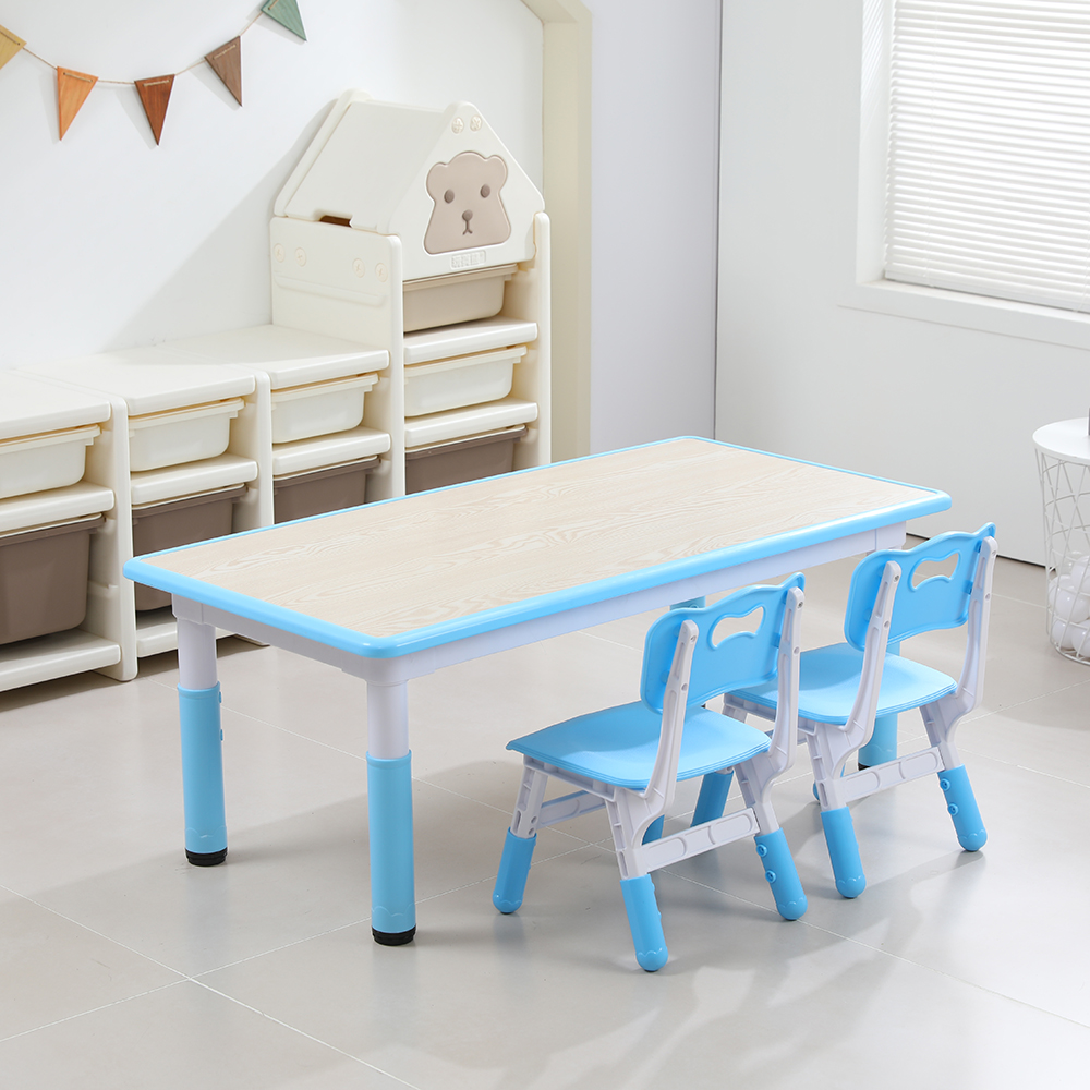 Blue wood grain desktop-1 table 2 chairs