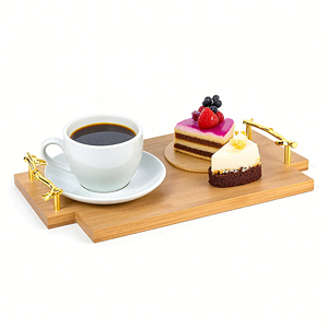 Nhà Máy OEM Phục Vụ Khay Phong Cách Kim Loại Xử Lý Tre Tối Bằng Gỗ Khay Cho Bữa Ăn Sáng Bữa Ăn Tối Thanh Bền Vững Trang Trí Khay - Product Image 2