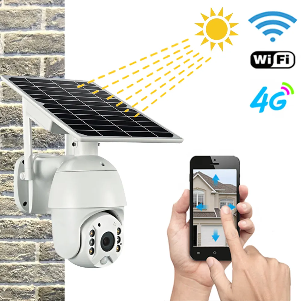 Wireless Street Intelligent PTZ Surveillance Camera Solar Outdoor / 4g WiFi Solar Sensor Light Panels CCTV Network Camera