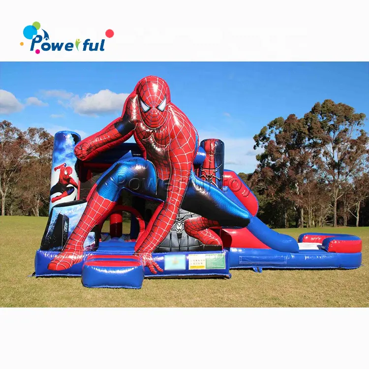 Commercial theme superhero bounce house inflatable spiderman bouncy castle with slide