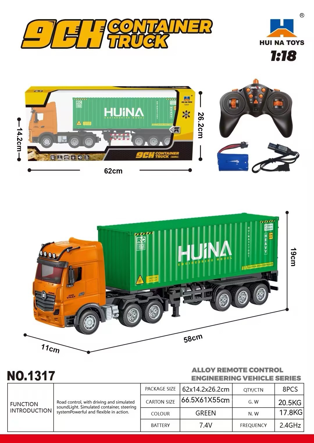 1/18 9CH Semi Alloy RC Container Truck