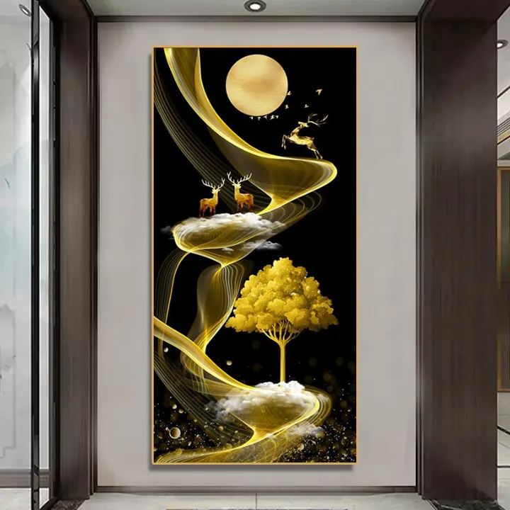 Wandbild Hintergrund Nordeuropa Kristall Porzellan Malerei goldene Hirsch Kurve Mond goldene Veranda Malerei Wand kunst