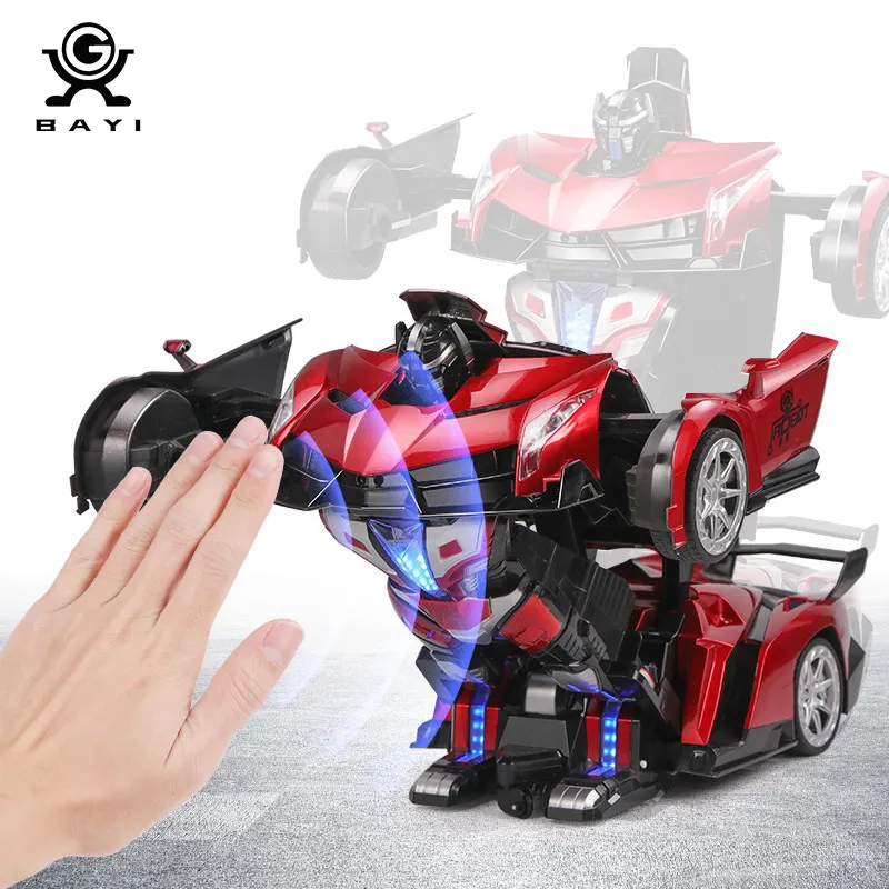 Tamanho grande Deformação Rc Carros Robô Polícia Transformado Carro De Controle Remoto Dual Control Assista Gesto Sensing Toy Car com luz