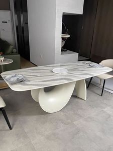 Mesa de comedor de mármol natural de lujo ligera moderna mesa de comedor rectangular minimalista para el hogar de gama alta con base irregular - Product Image 5