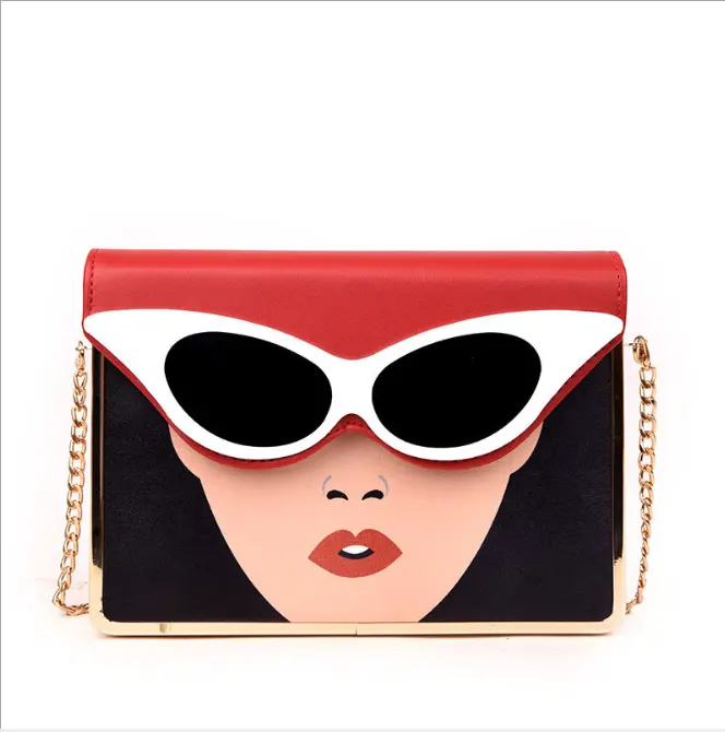 Bolsa quadrada pequena, saco quadrado moderno, caixa colorida, óculos populares de beleza, corrente de ombro, 2020