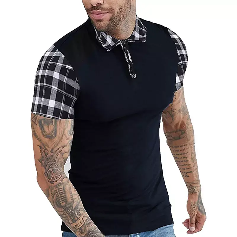 Мужские футболки-поло большого размера на заказ, летняя рубашка-поло с коротким рукавом и принтом в клетку на молнии, повседневные спортивные футболки для мужчин