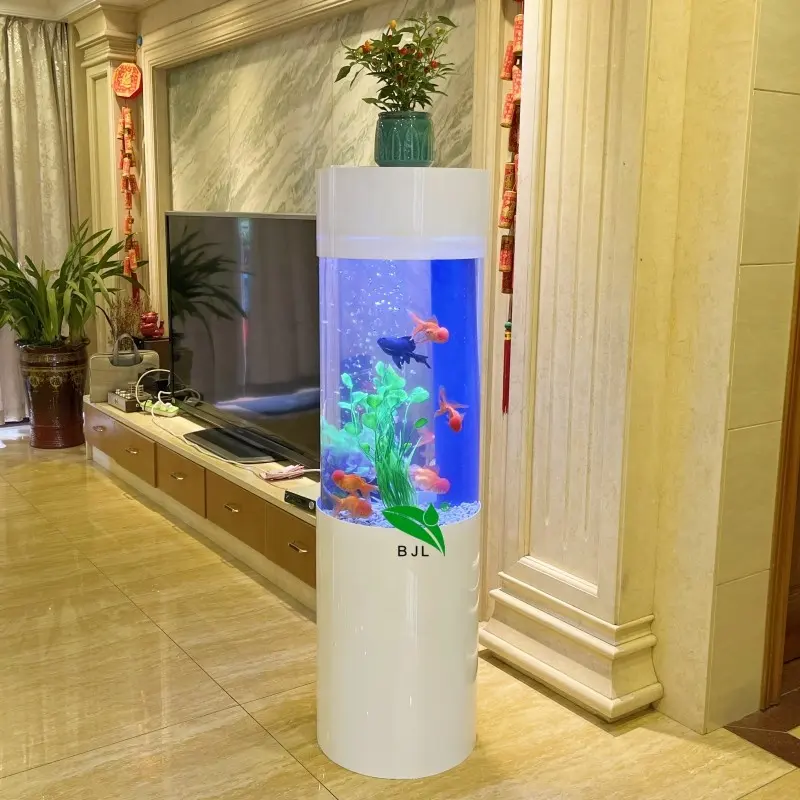 Home Hotel Restaurant Dekoration Boden stehend Acryl Runde Aquarium LED Beleuchtung Aquarium