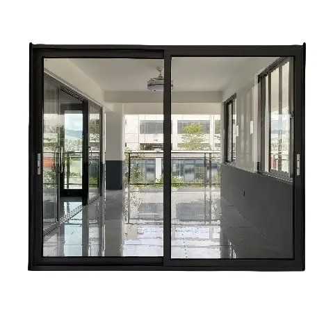 Puerta corredera de patio con marco de aluminio recubierto de polvo de diseño moderno Precio al por mayor Puerta corredera de vidrio doble de aluminio