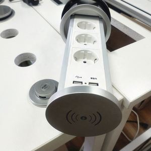 Hidrolik 3 yolları fransız E U güç basın Pop Up masaüstü soket motorlu mutfak Pop Up 2 USB portu ile kablosuz şarj soketi - Product Image 3