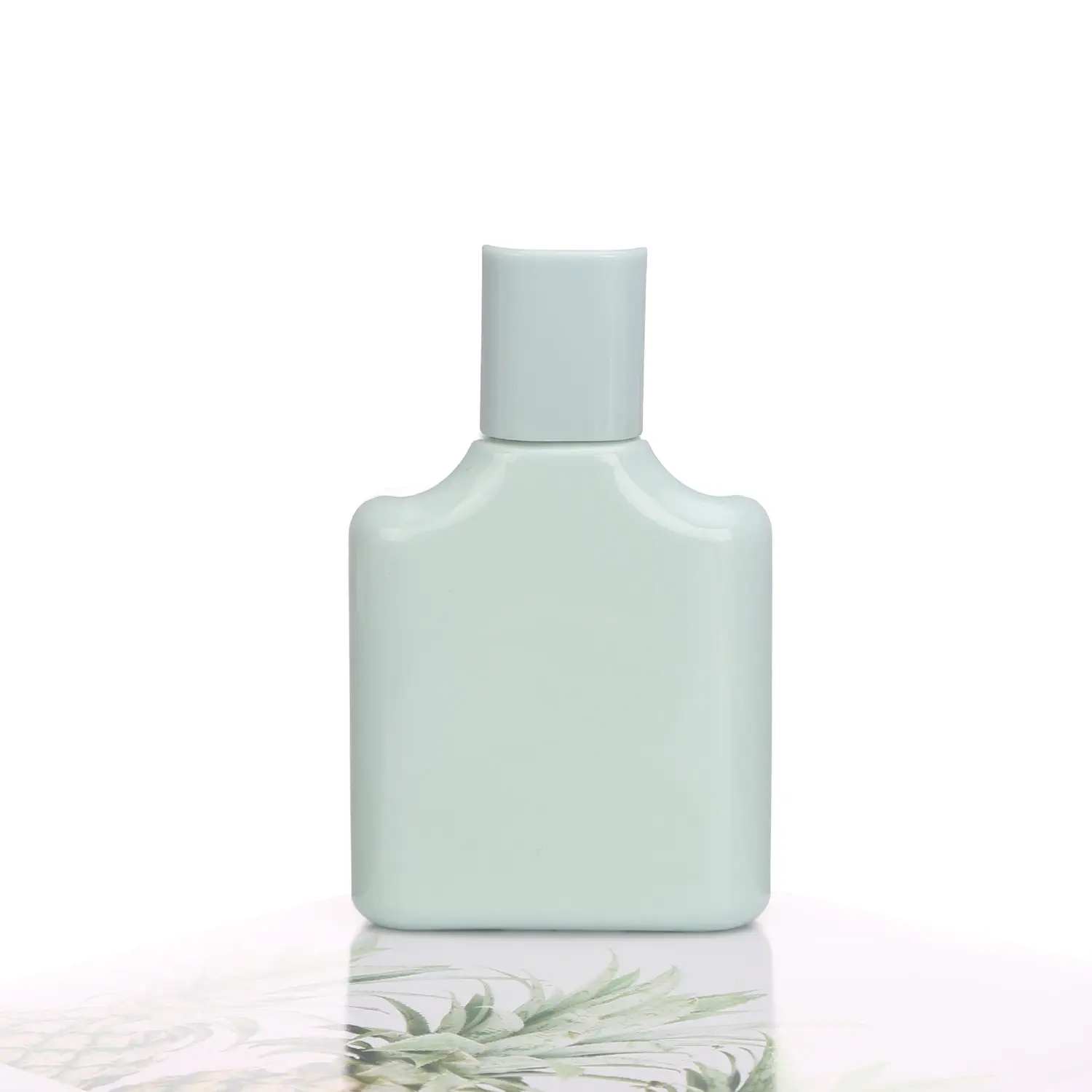 Botella cuadrada plana de 50ml, con pulverizador de Perfume de vidrio, con estampado en caliente, Color azul, verde y rosa