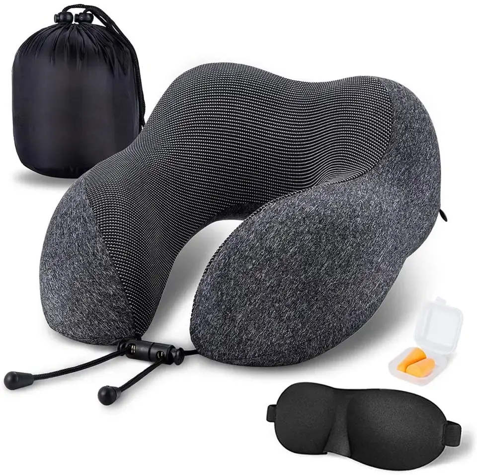 BB Muestra gratis Almohada de viaje de espuma de memoria personalizada para avión Almohada de cuello de viaje Almohada de viaje de espuma de memoria en forma de U