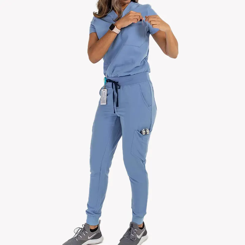 Yuhong-uniforme médico para mujer, conjunto de ropa azul exfoliante, para hospital, para correr