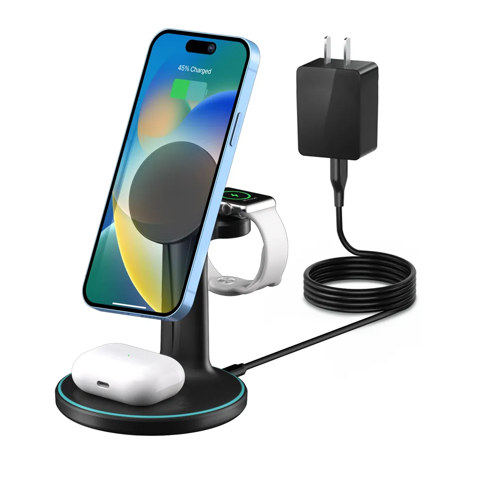 Taiworld 15W ricarica rapida 3 in 1 supporto per caricabatterie Wireless stazione di ricarica Wireless portatile per auricolare per orologio iPhone