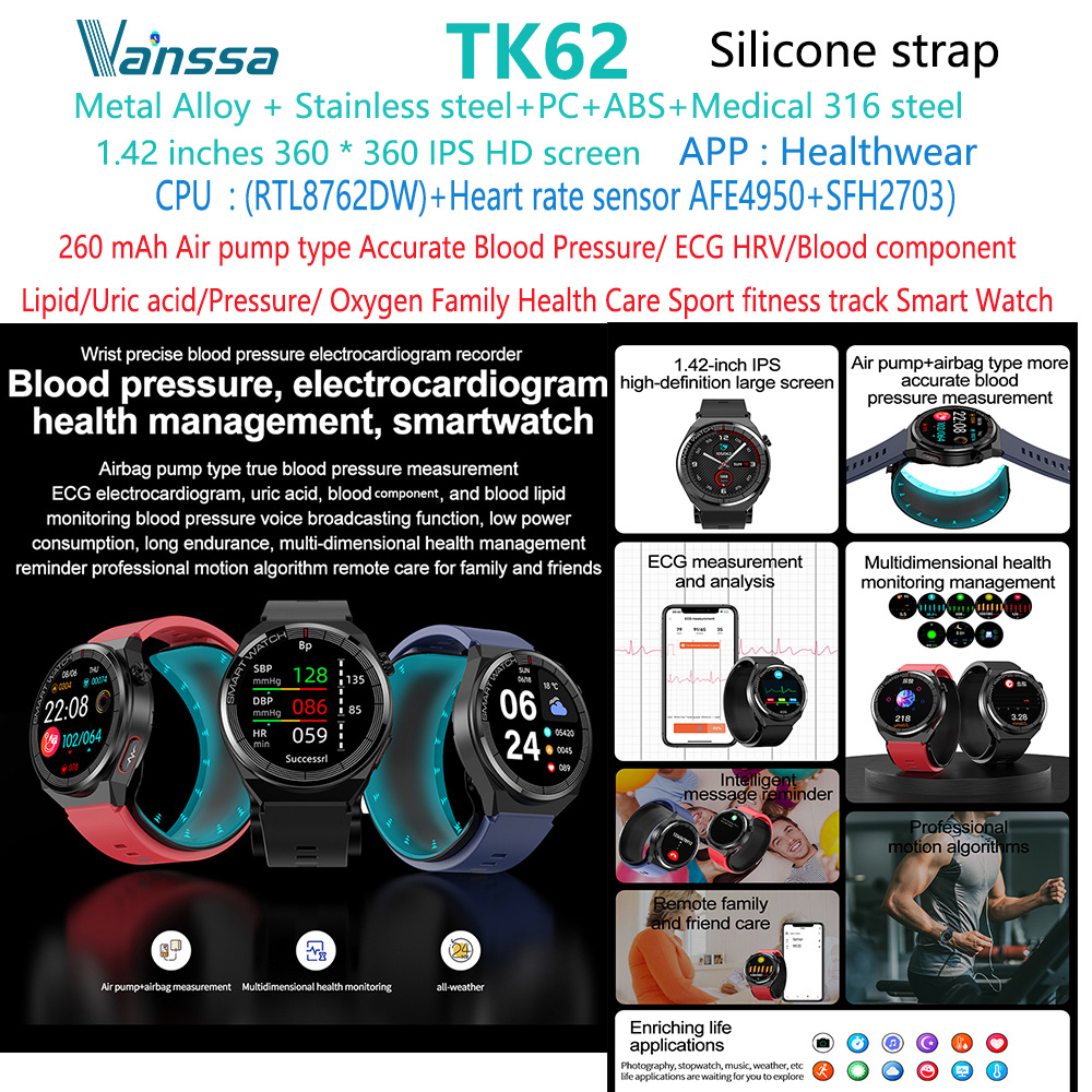 TK62-Reloj inteligente de salud con ECG y presión arterial