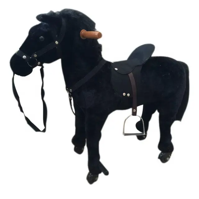 Di vendita caldo della peluche cavallo meccanico peluche ride on cavallo nero giocattolo