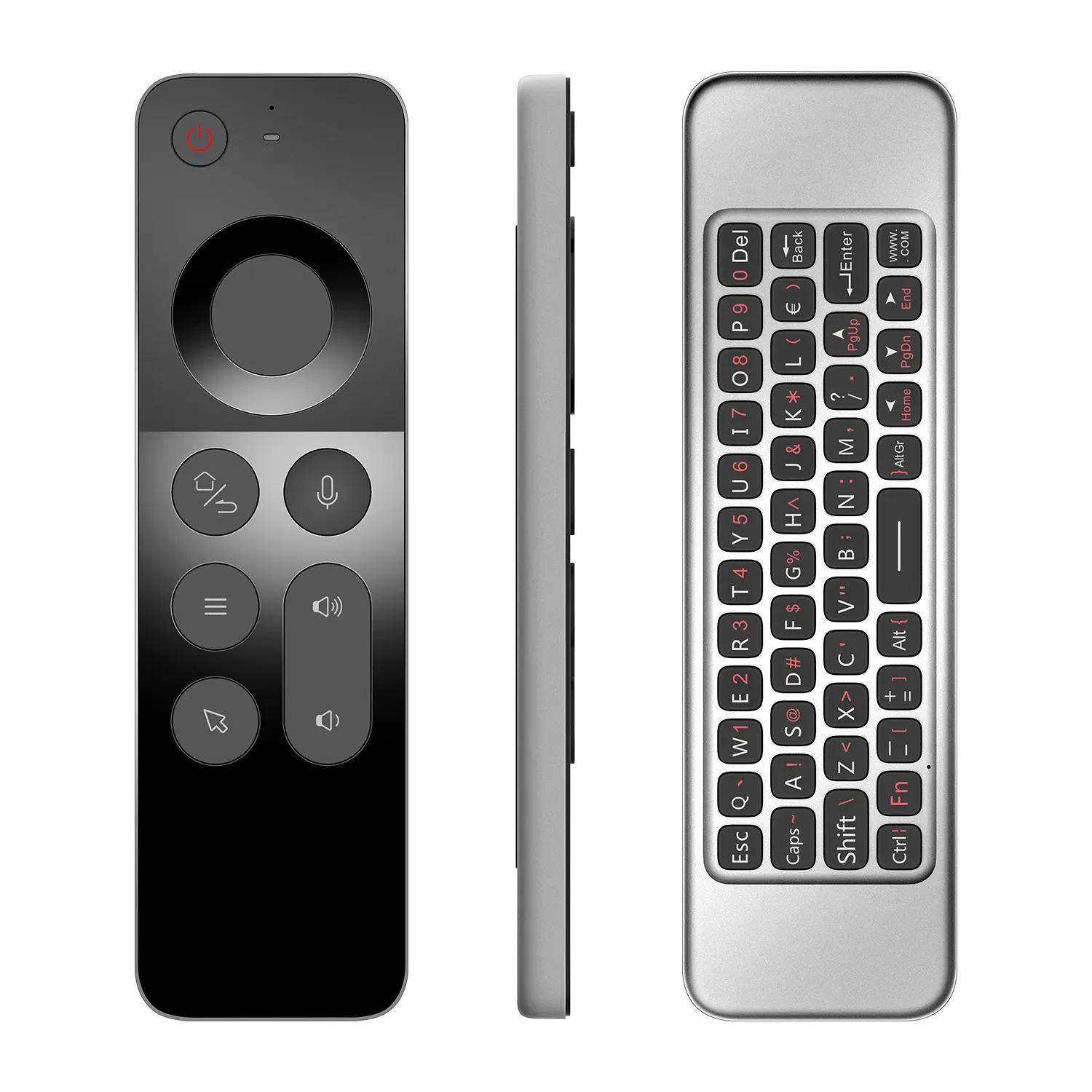 W3 Giroskop Tetikus Udara Nirkabel 2.4G, Giroskop Tetikus Nirkabel Dua Sisi, Tetikus Keyboard Mini Nirkabel, Remote TV Suara untuk Android Mac OS Linux