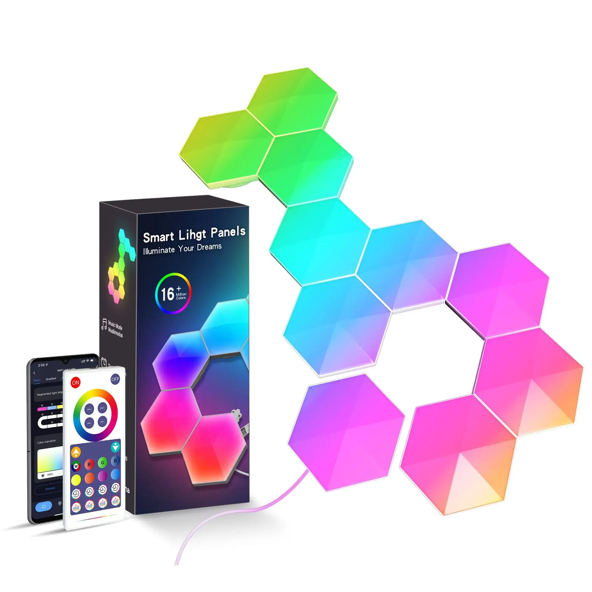 Etop-Lámpara LED Hexagonal Quantum con Control Remoto por Bluetooth, Lámpara Inteligente PARA EL Hogar, para Sala de Juegos, Estudio de Baile, Música, Lámpara de Pared