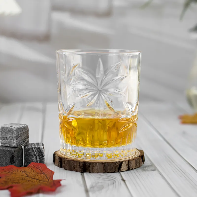 Creative Special Design Engraved Palm Tree Carving Heavy Bottom Crystal Glass Wine Tumbler Whisky Cup