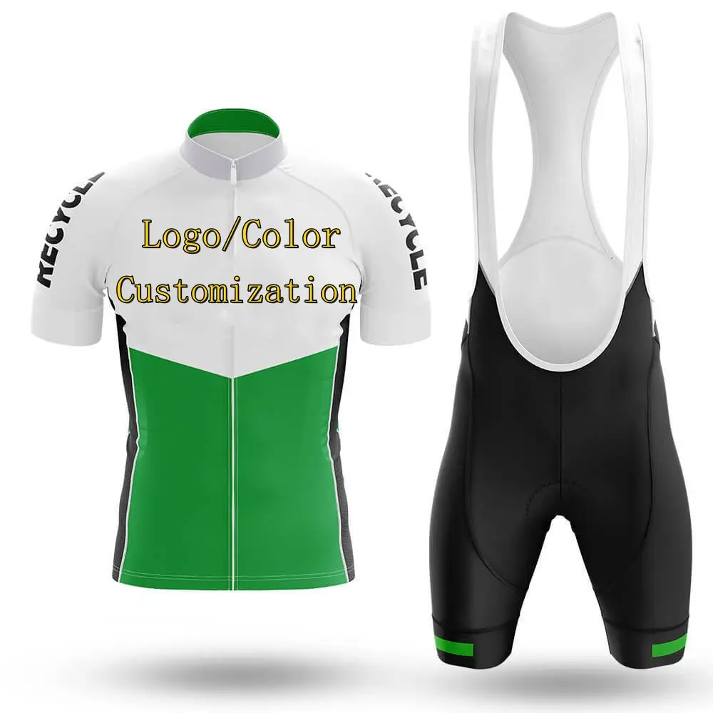 Hot Men's New Fashion Green & White Cycling Jersey con logotipo personalizado y estampado de bicicleta NGT Professional Cycling Set