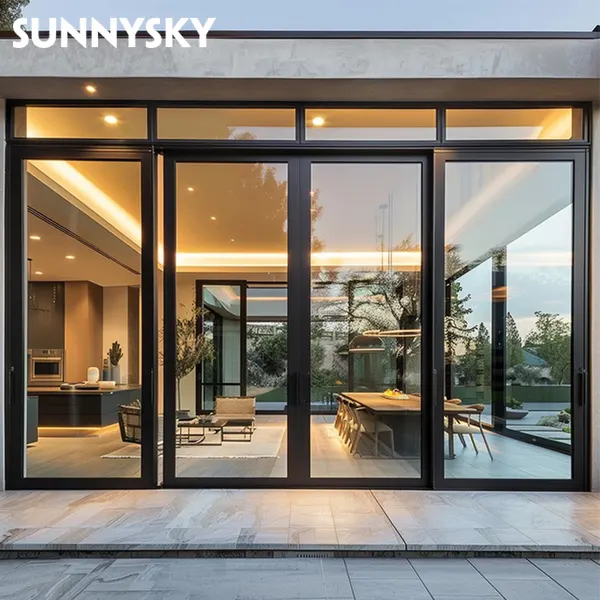 Sunnysky Custom Dubbele Patio Multi-Glijbaan Buitendeuren Aluminium Gehard Glas Schuifdeuren