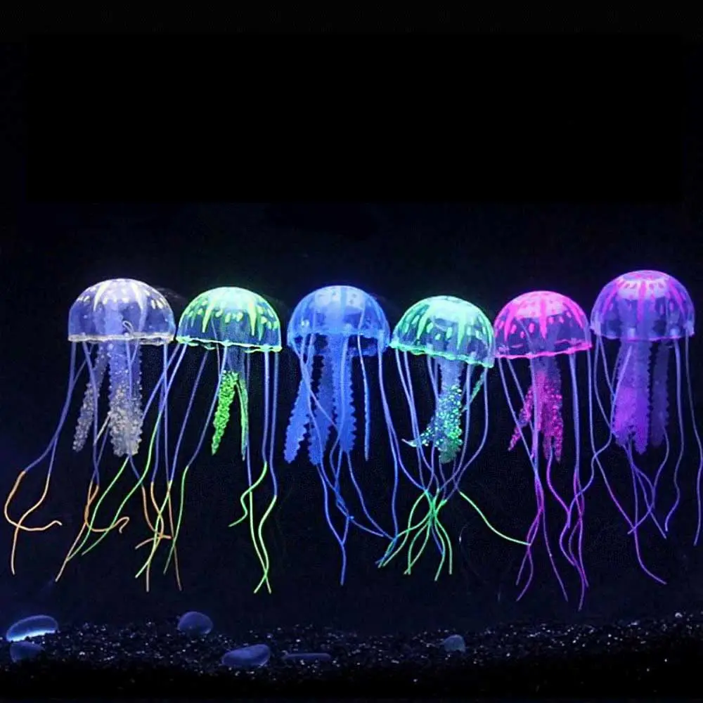 Décoration d'aquarium en gros, simulation lumineuse de méduses flottantes, en silicone fluorescent