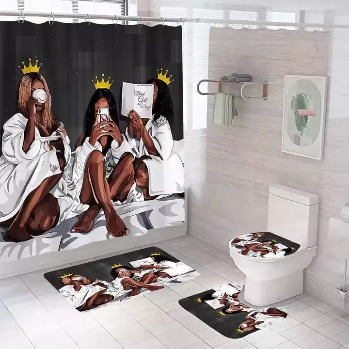 Custom print boho designers waterproof rug mat aztec christmas rings shower curtains set bathroom sets shower curtain set 4 pcs
