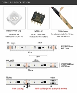 5050 SMD WS2811 RGB LED striscia luminosa 30 60 LED Controller esterno 1 IC Design luminoso normale DC12V - Product Image 3
