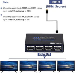 Aismartlink 1x4 Splitter, 1 en 4 Out Splitter Audio Video Distributor Box Soporte 3D y 4K x 2K Compatible con HDTV - Product Image 3