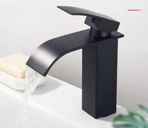 Đen Matt đơn xử lý sàn gắn vòi nước thép không gỉ lạnh nước nóng Mixer thác nước lưu vực vòi nước - Product Image 1